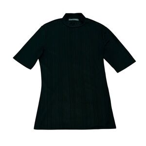 Suzy Shier Black Mock Neck Top Short Sleeves Lightweight Preppy Chic Sleek Cute